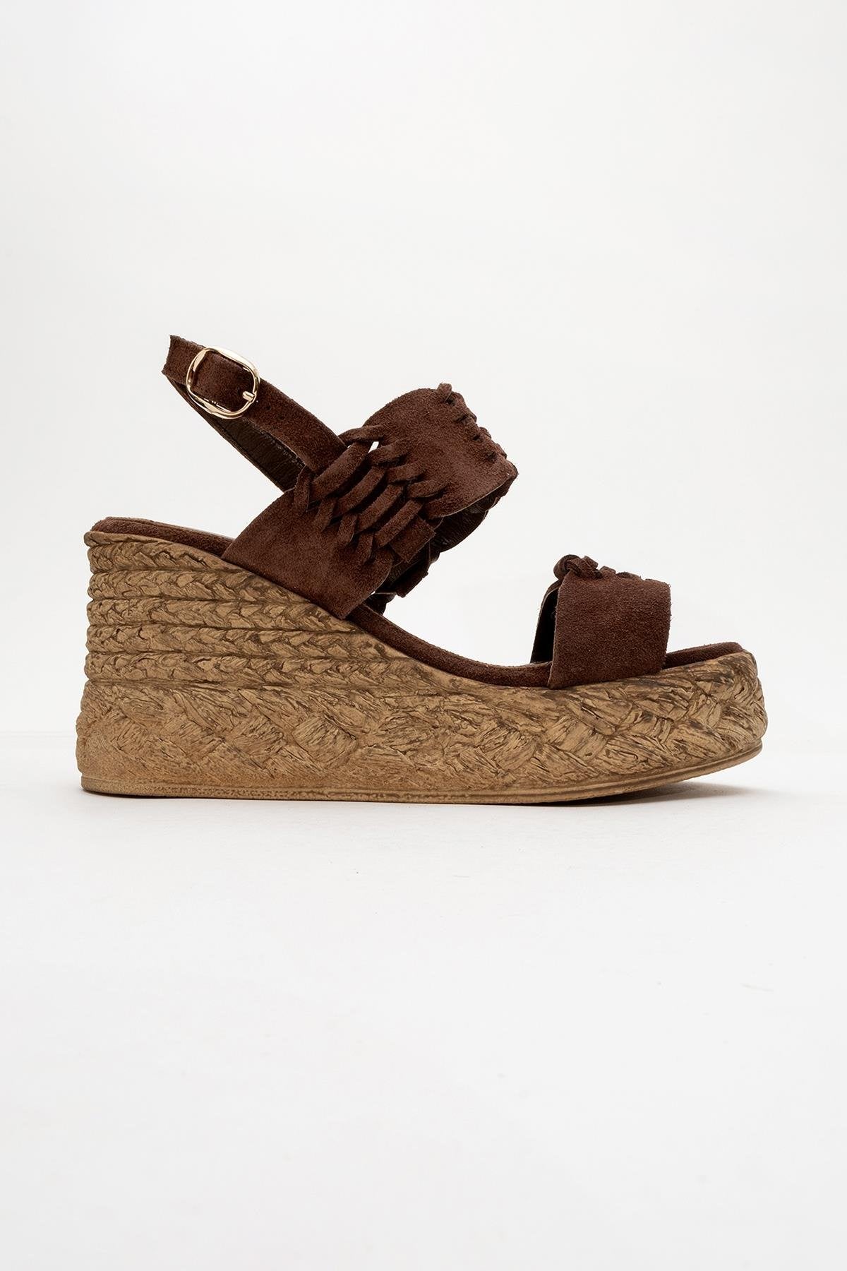 Olien - Brown Suede Leather Platform Espadrilles (Women)