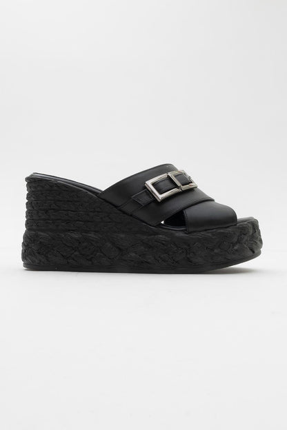 Palmas - Black Leather Platform Sandal (Women)