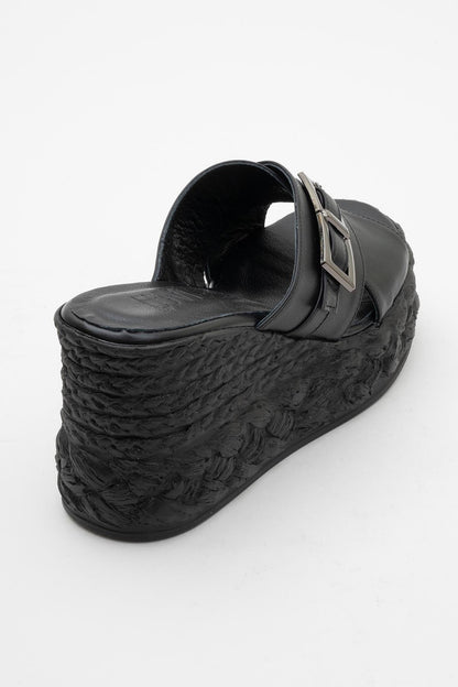 Palmas - Black Leather Platform Sandal (Women)