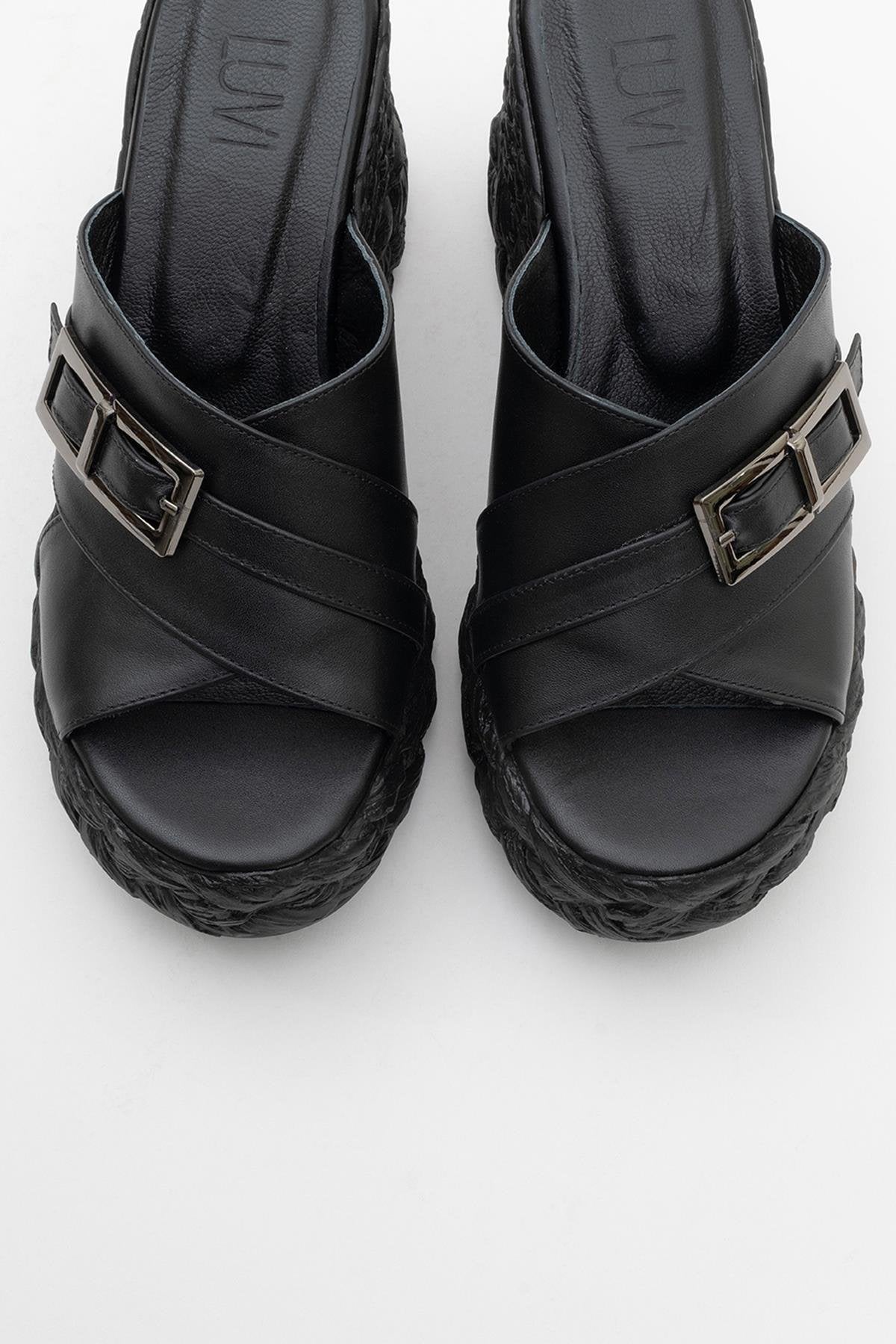 Palmas - Black Leather Platform Sandal (Women)