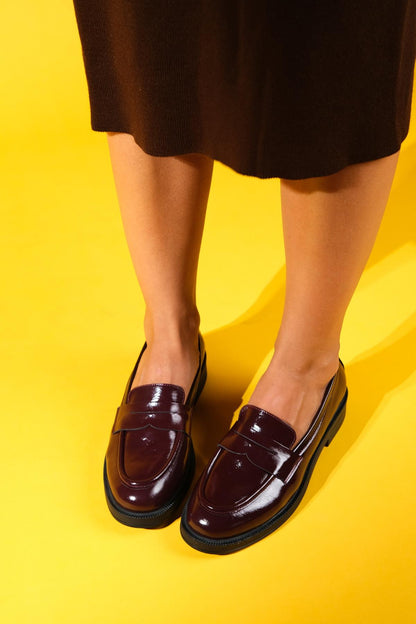 Bree - Burgundy Patent Platform Leather Loafers (Women)