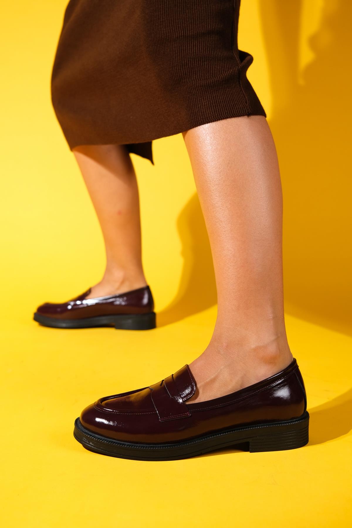 Bree - Burgundy Patent Platform Leather Loafers (Women)