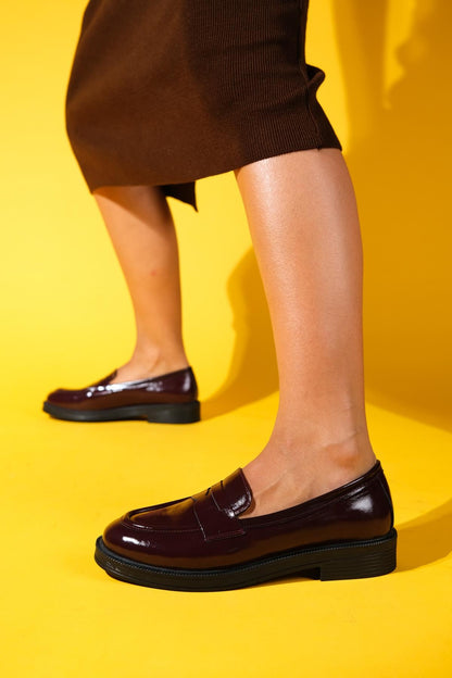 Bree - Burgundy Patent Platform Leather Loafers (Women)