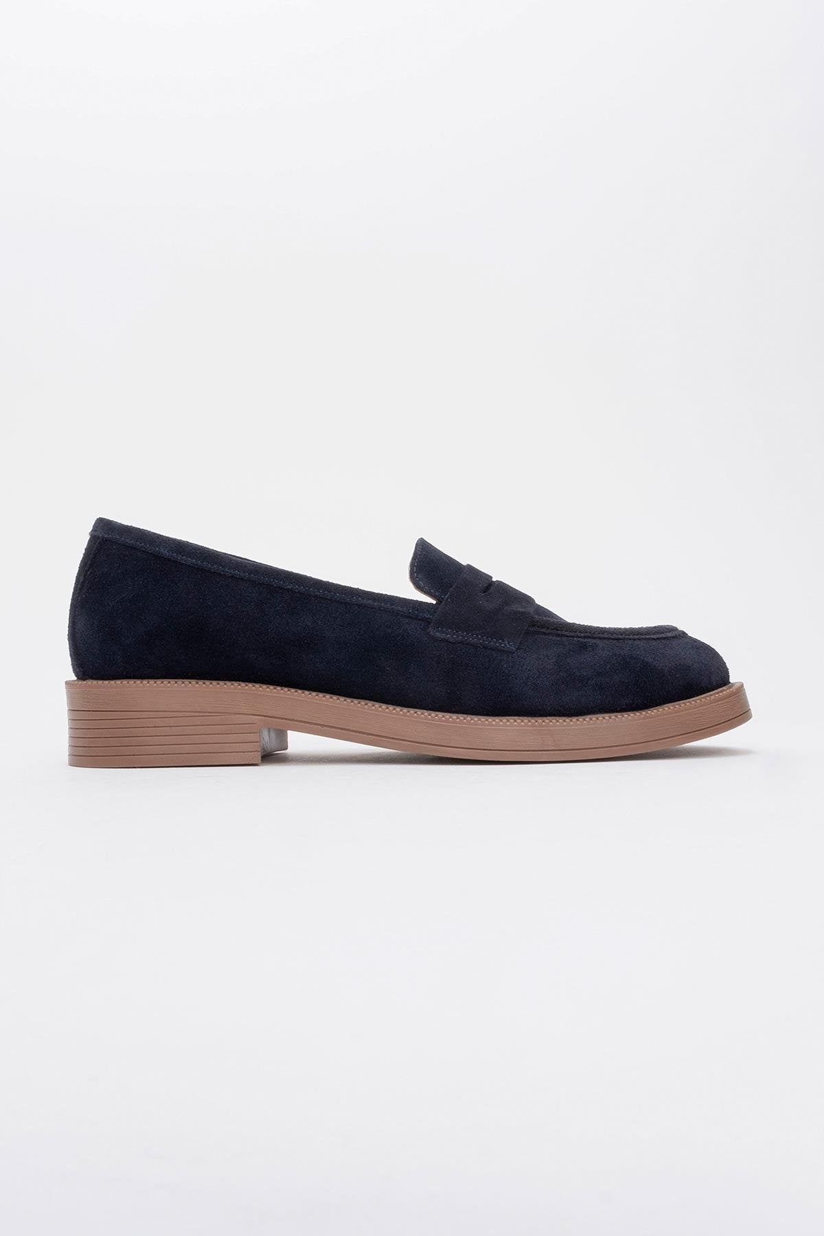 Bree - Navy Suede Platform Leather Loafers (Women)