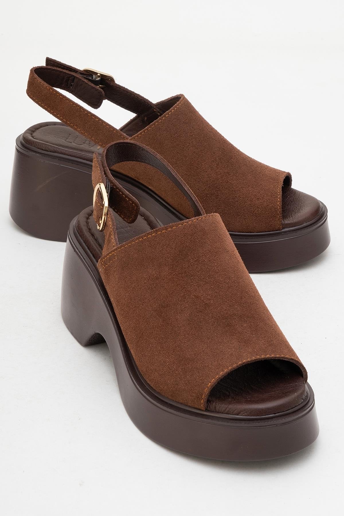 Power - Brown Suede Leather Platform Wedges (Women)