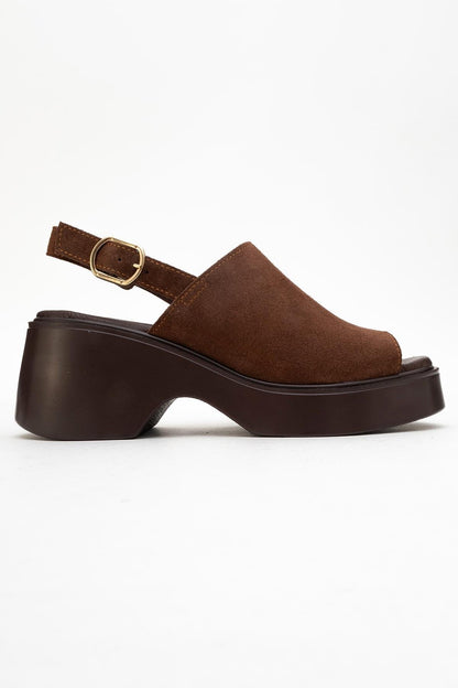 Power - Brown Suede Leather Platform Wedges (Women)