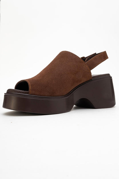Power - Brown Suede Leather Platform Wedges (Women)