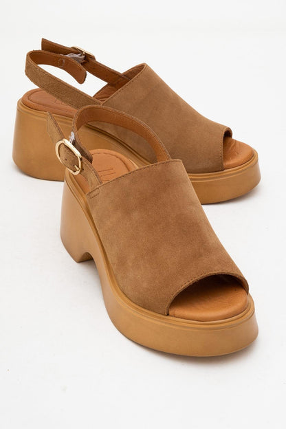 Power - Cognac Suede Leather Platform Wedges (Women)