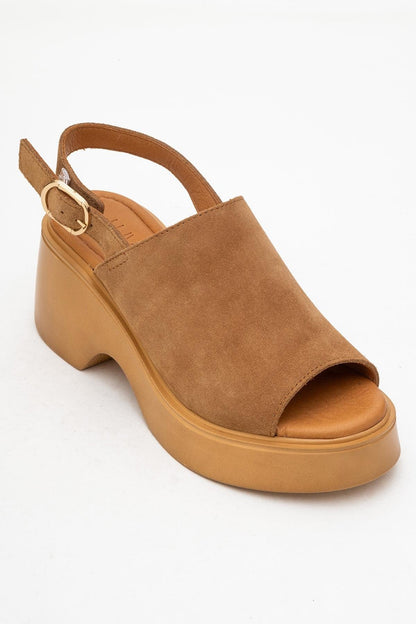 Power - Cognac Suede Leather Platform Wedges (Women)