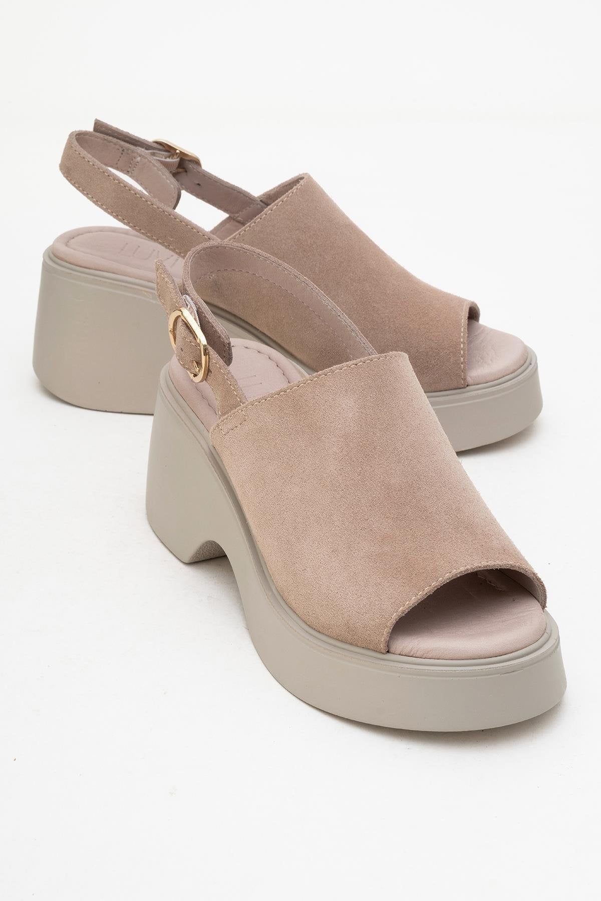 Power - Dark Beige Suede Leather Platform Wedges