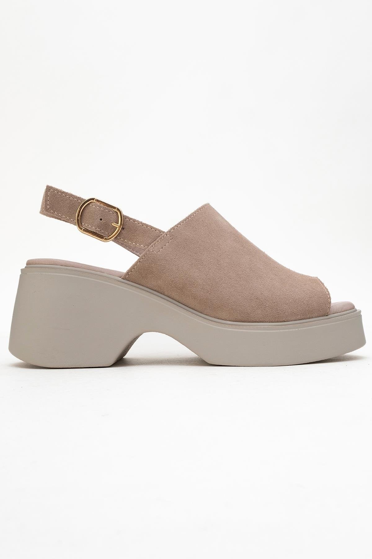 Power - Dark Beige Suede Leather Platform Wedges