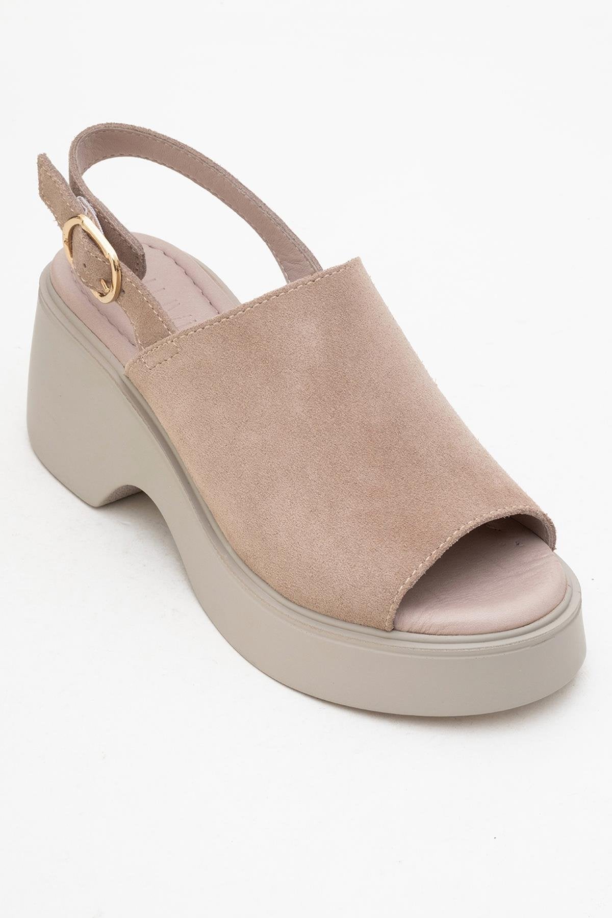 Power - Dark Beige Suede Leather Platform Wedges