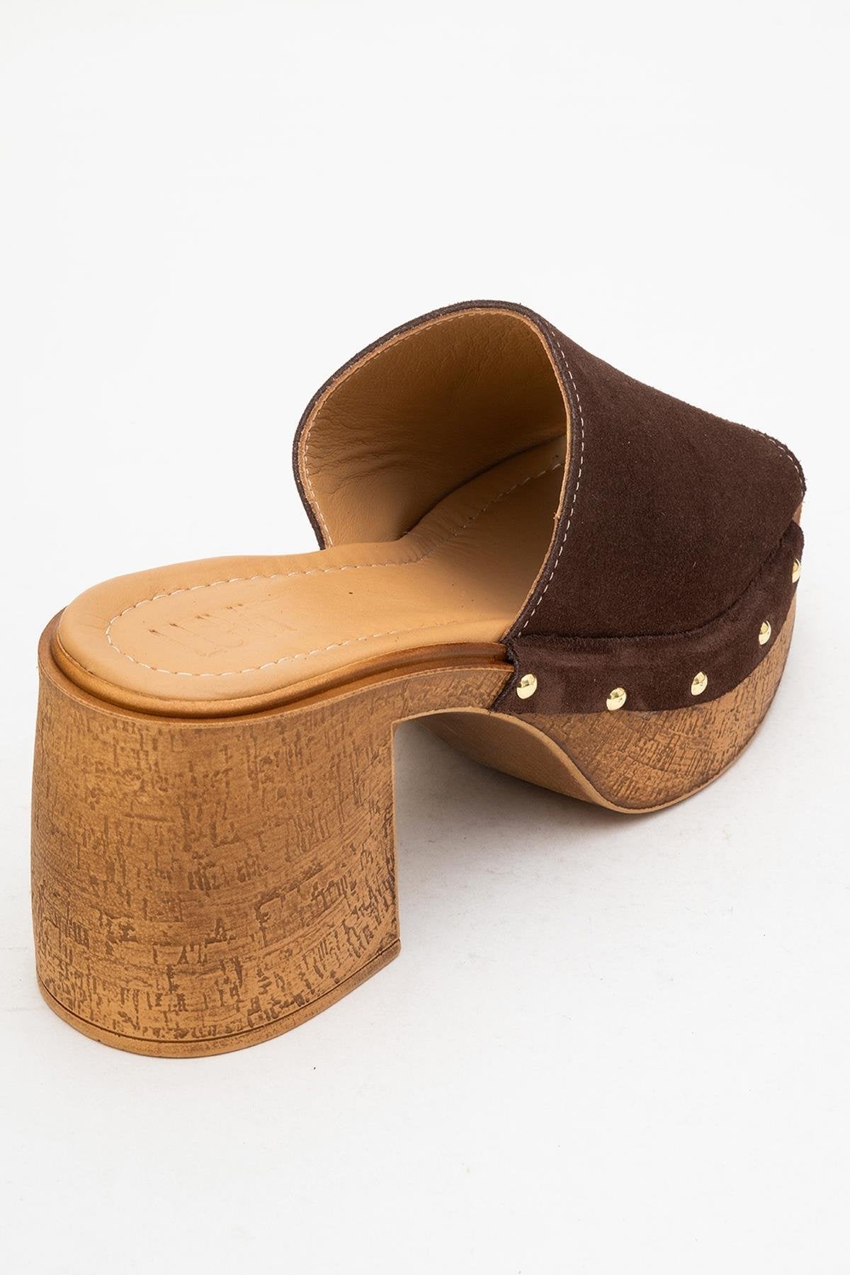 Pull - Dark Brown Suede Leather Heeled Mules (Women)