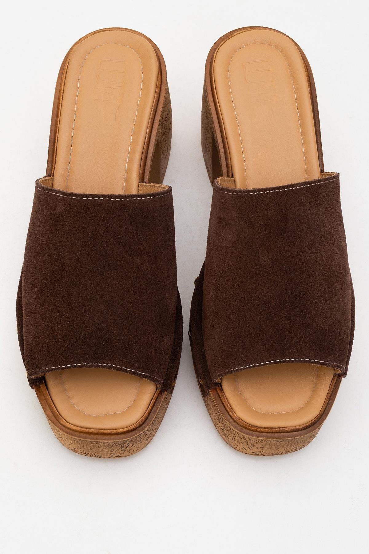 Pull - Dark Brown Suede Leather Heeled Mules (Women)