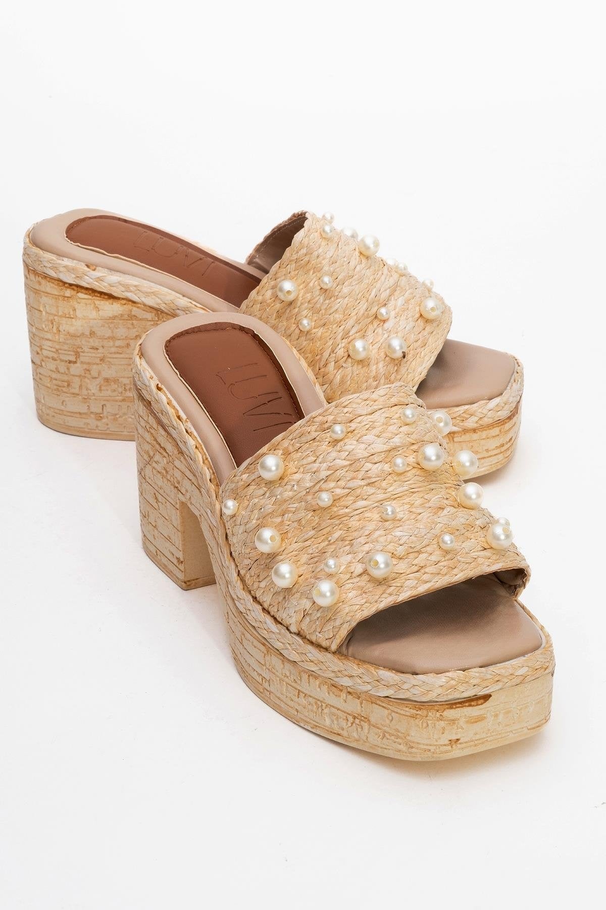 RAYNE Beige Pearl Platform Mules (Women)