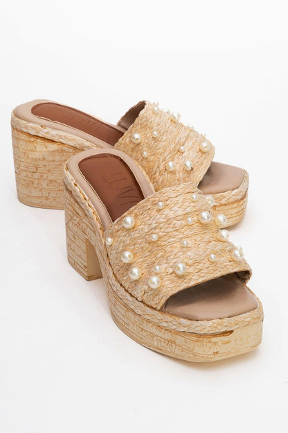 RAYNE Beige Pearl Platform Mules (Women)