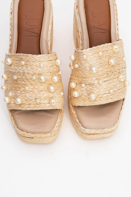RAYNE Beige Pearl Platform Mules (Women)