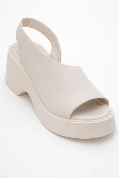 ROY Beige Leather Wedge Sandal (Women)