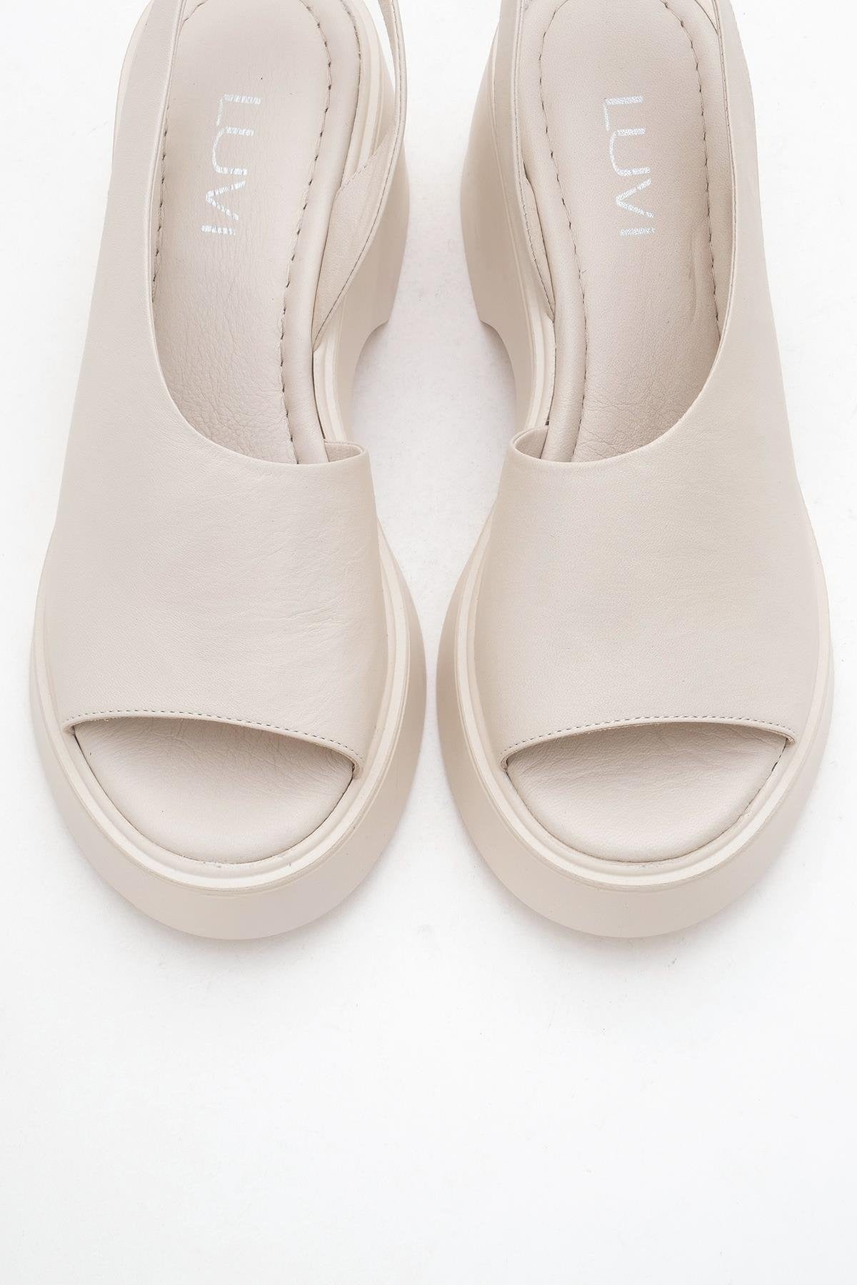 ROY Beige Leather Wedge Sandal (Women)