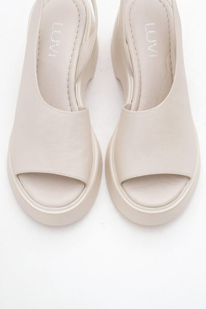 ROY Beige Leather Wedge Sandal (Women)