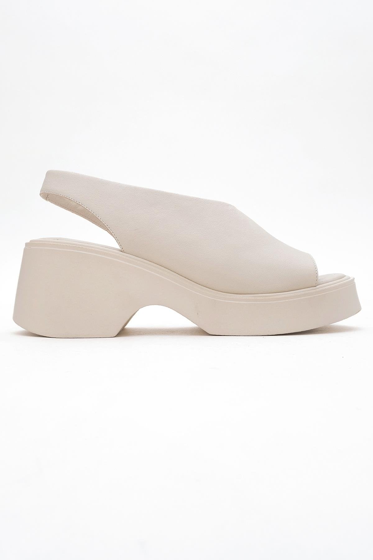 ROY Beige Leather Wedge Sandal (Women)