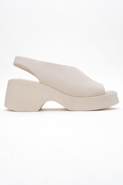 ROY Beige Leather Wedge Sandal (Women)