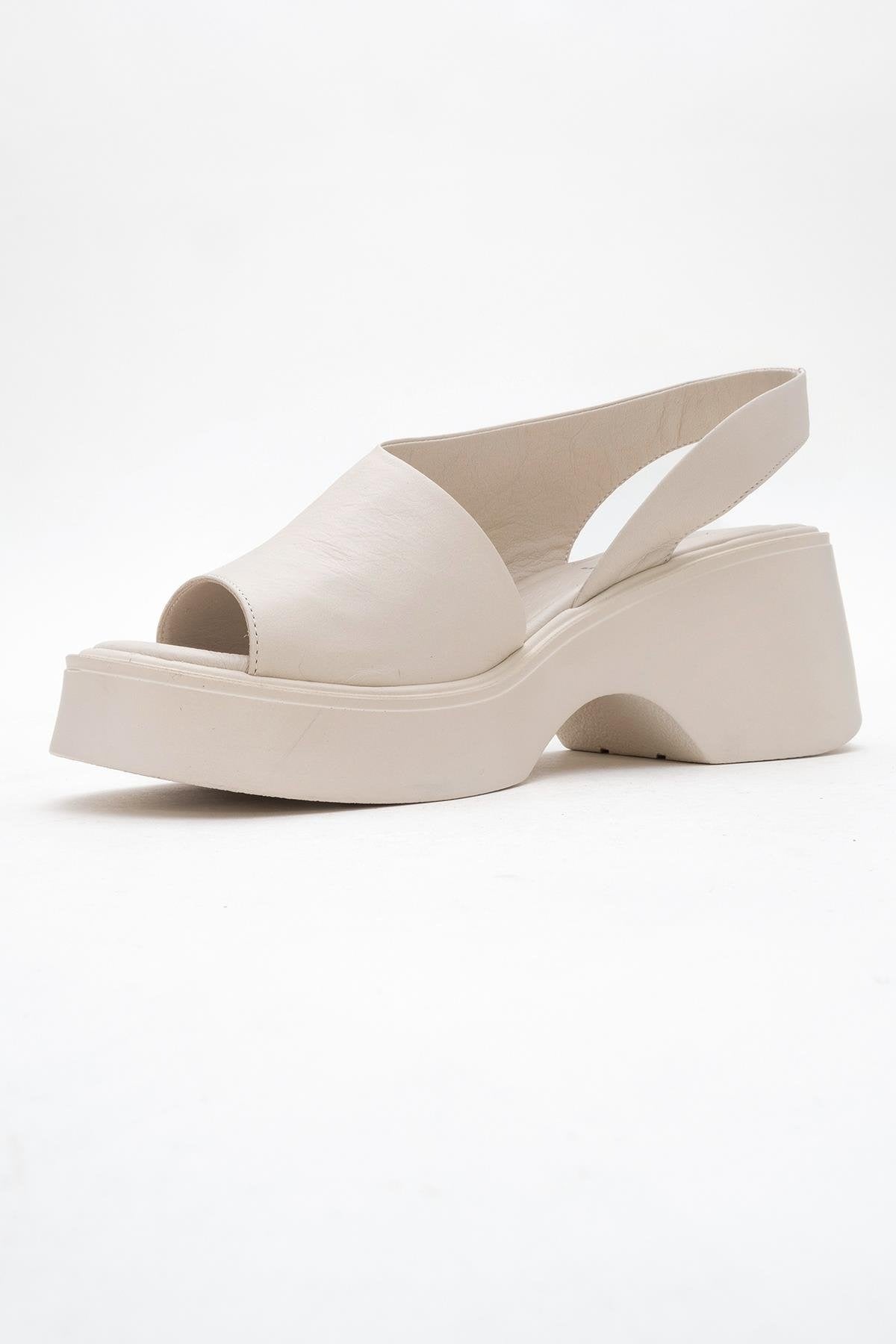 ROY Beige Leather Wedge Sandal (Women)
