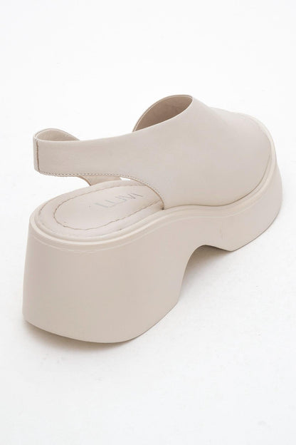 ROY Beige Leather Wedge Sandal (Women)