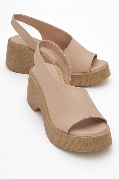 ROY Dark Beige Leather Wedge Sandal (Women)