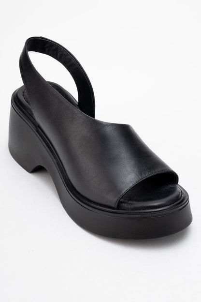 ROY - Black Leather Wedge Sandal (Women)