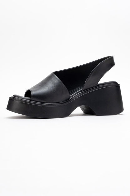 ROY - Black Leather Wedge Sandal (Women)