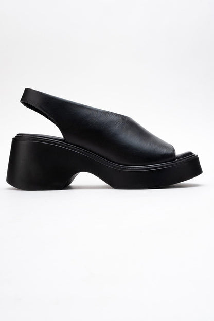 ROY - Black Leather Wedge Sandal (Women)