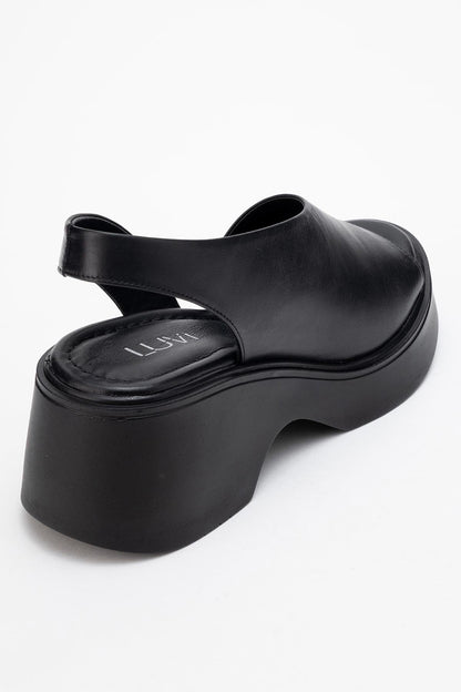 ROY - Black Leather Wedge Sandal (Women)