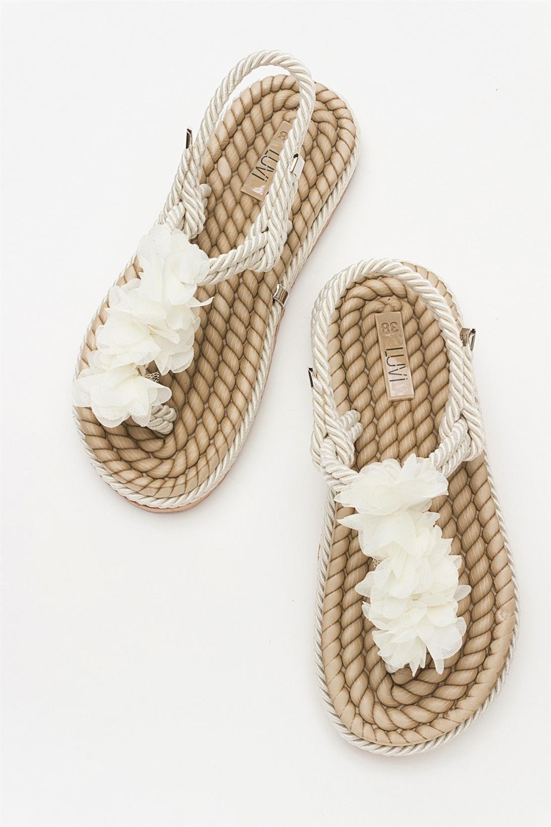 SANTRA Beige Lace-Up Thong Sandals (Women)