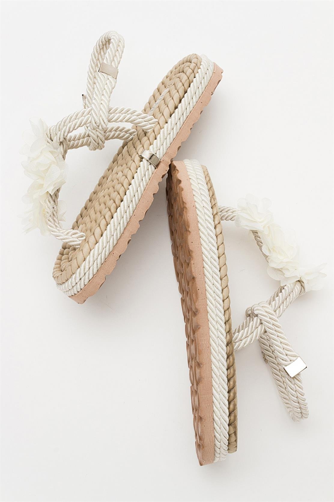 SANTRA Beige Lace-Up Thong Sandals (Women)