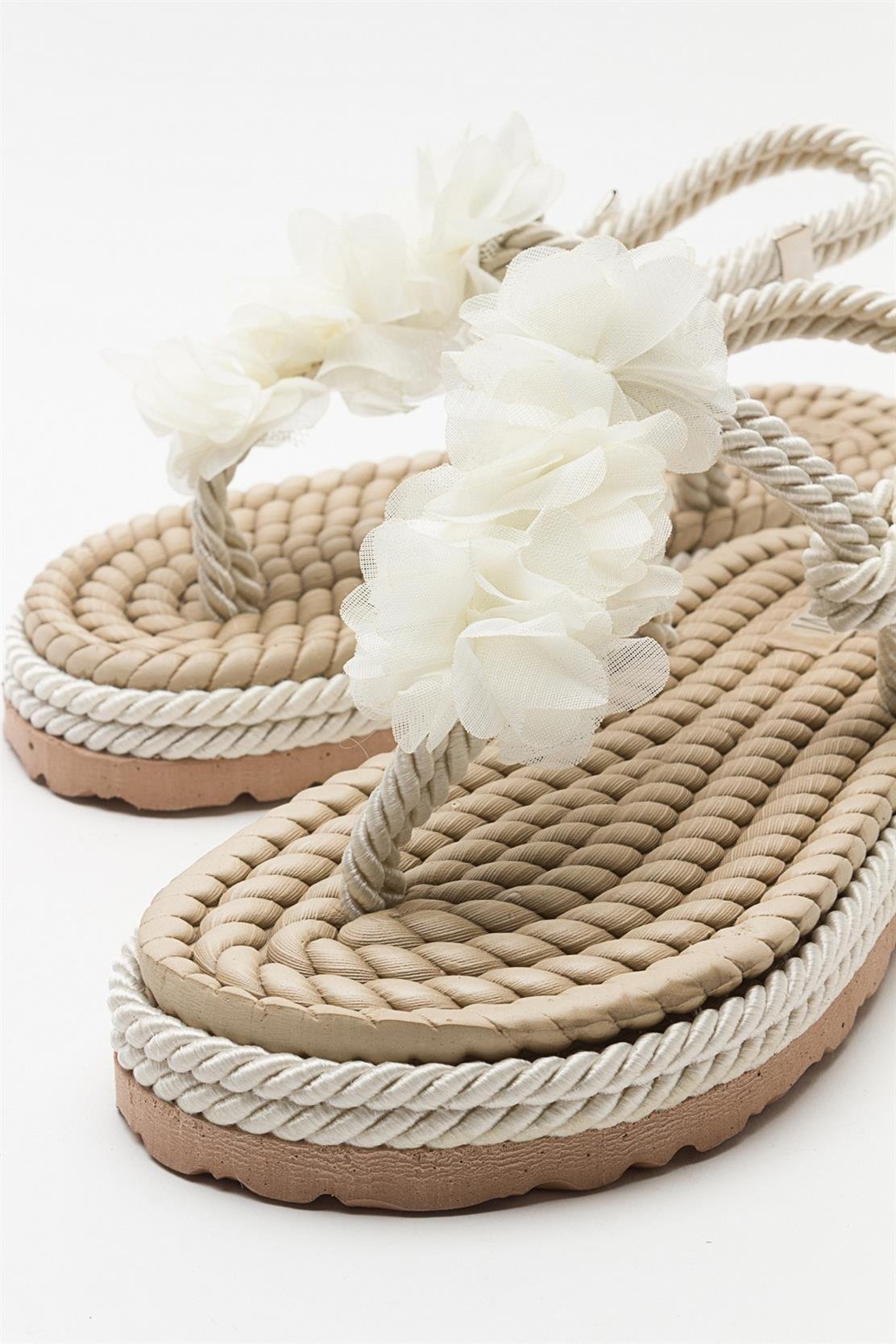 SANTRA Beige Lace-Up Thong Sandals (Women)