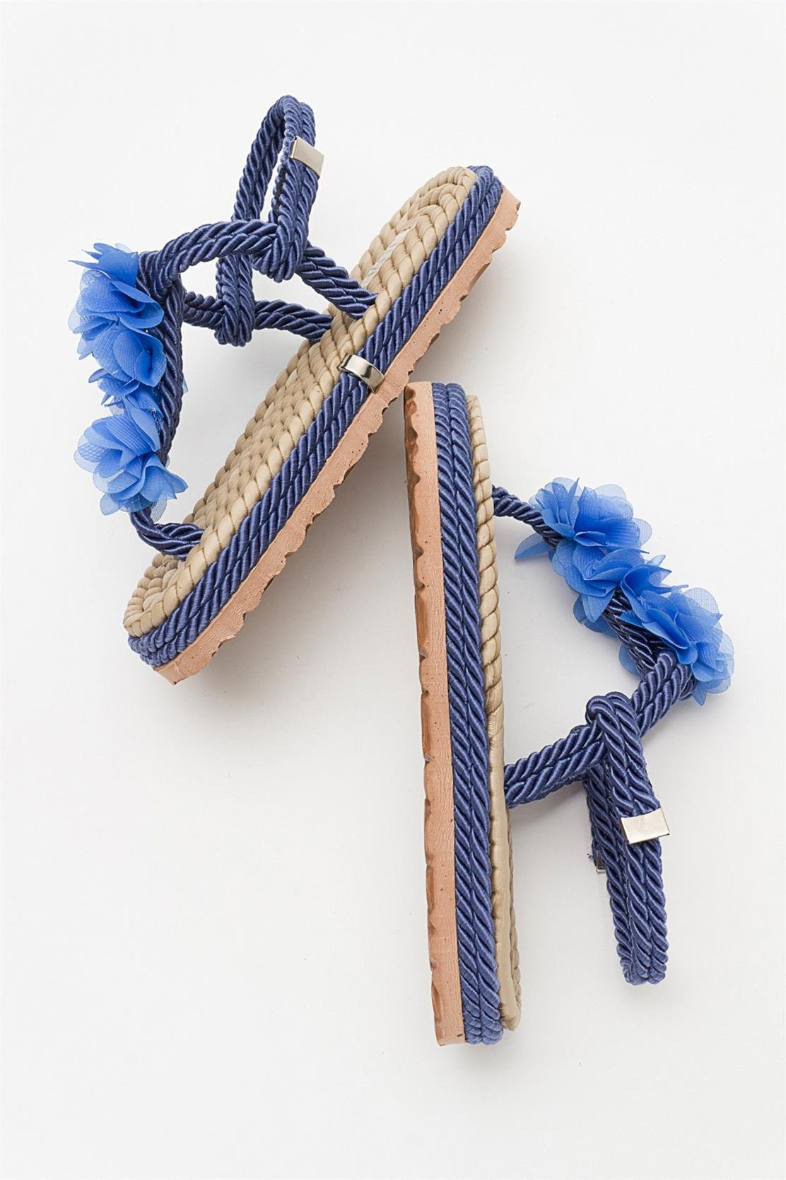 SANTRA Navy Lace-Up Thong Sandals (Women)