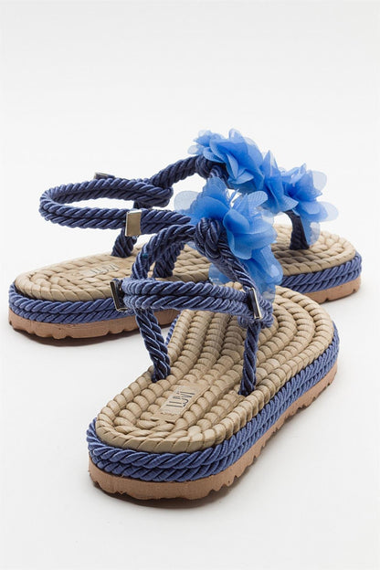 SANTRA Navy Lace-Up Thong Sandals (Women)
