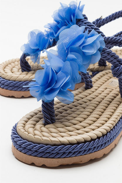 SANTRA Navy Lace-Up Thong Sandals (Women)