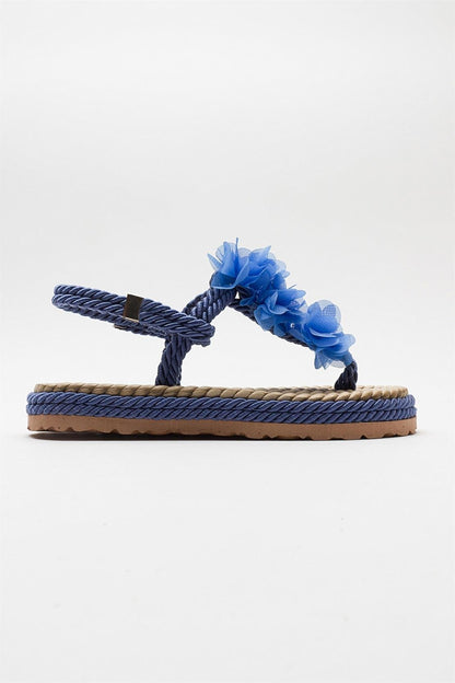 SANTRA Navy Lace-Up Thong Sandals (Women)