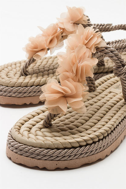 SANTRA Dark Beige Lace-Up Thong Sandals (Women)