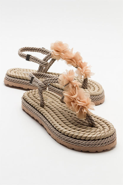 SANTRA Dark Beige Lace-Up Thong Sandals (Women)