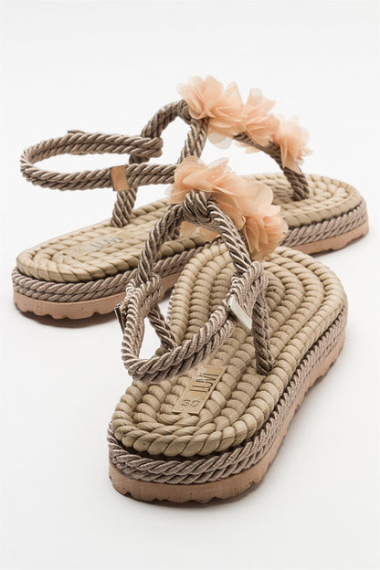 SANTRA Dark Beige Lace-Up Thong Sandals (Women)