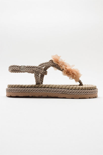 SANTRA Dark Beige Lace-Up Thong Sandals (Women)