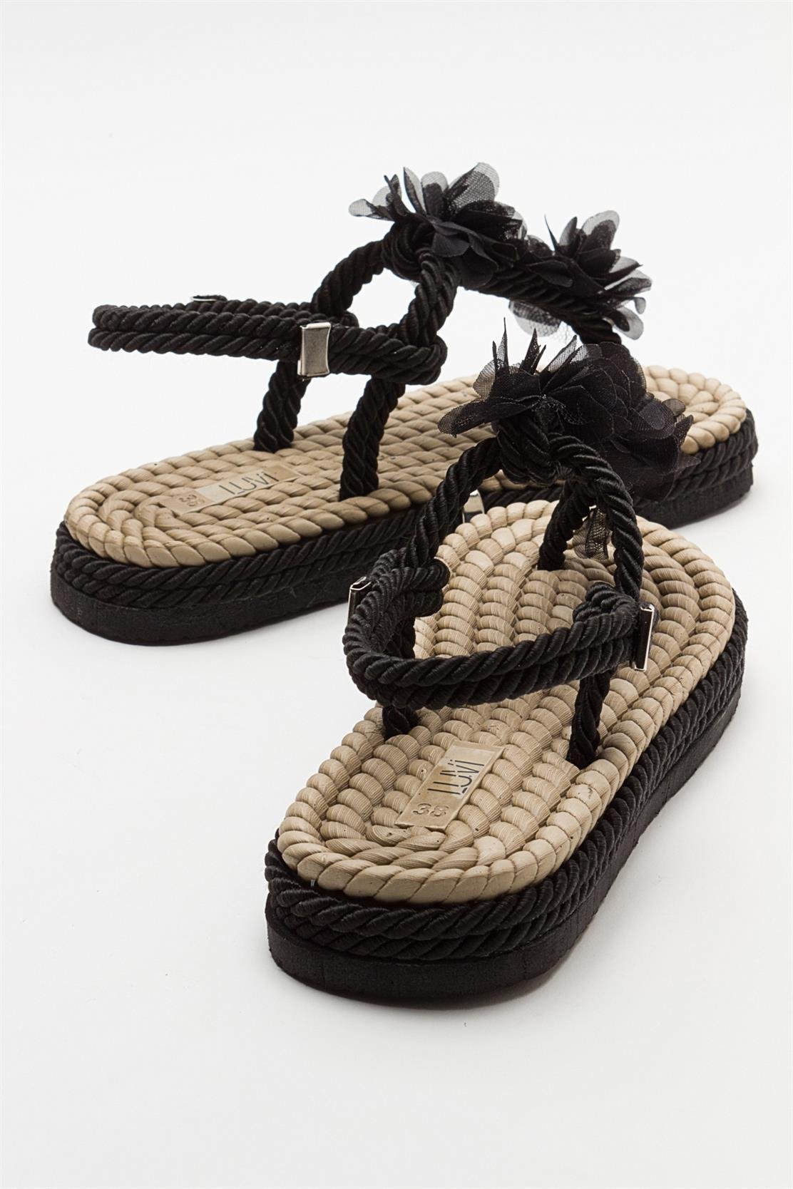SANTRA Black Lace-Up Thong Sandals (Women)