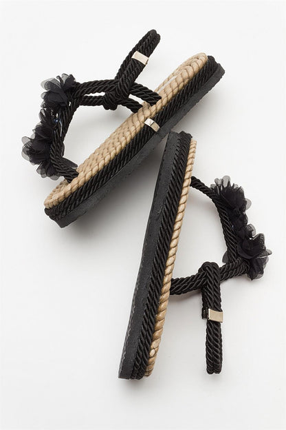 SANTRA Black Lace-Up Thong Sandals (Women)