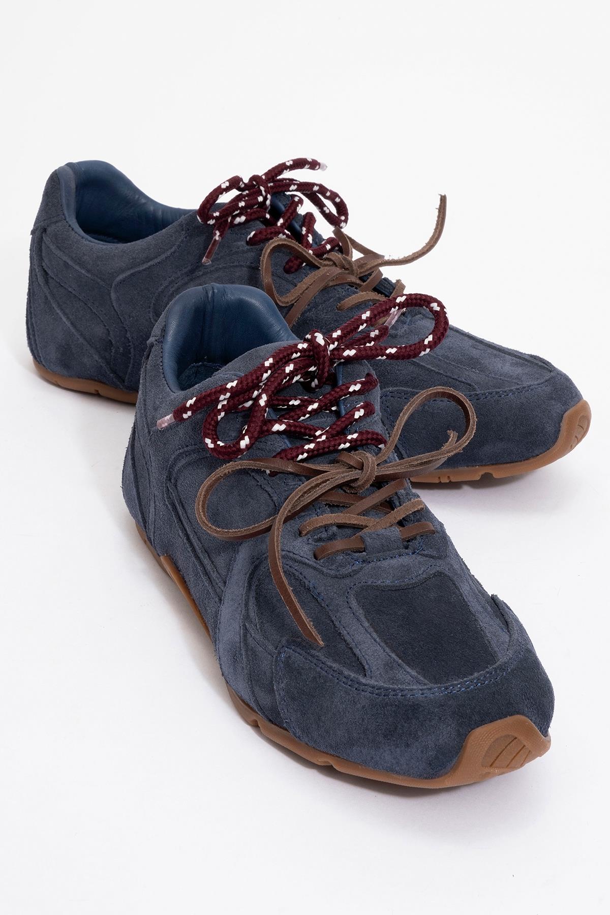 Selena - Navy Blue Suede Leather Sneakers (Women)