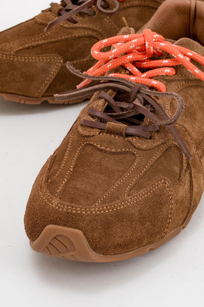 Selena - Cognac Brown Suede Leather Sneakers (Women)