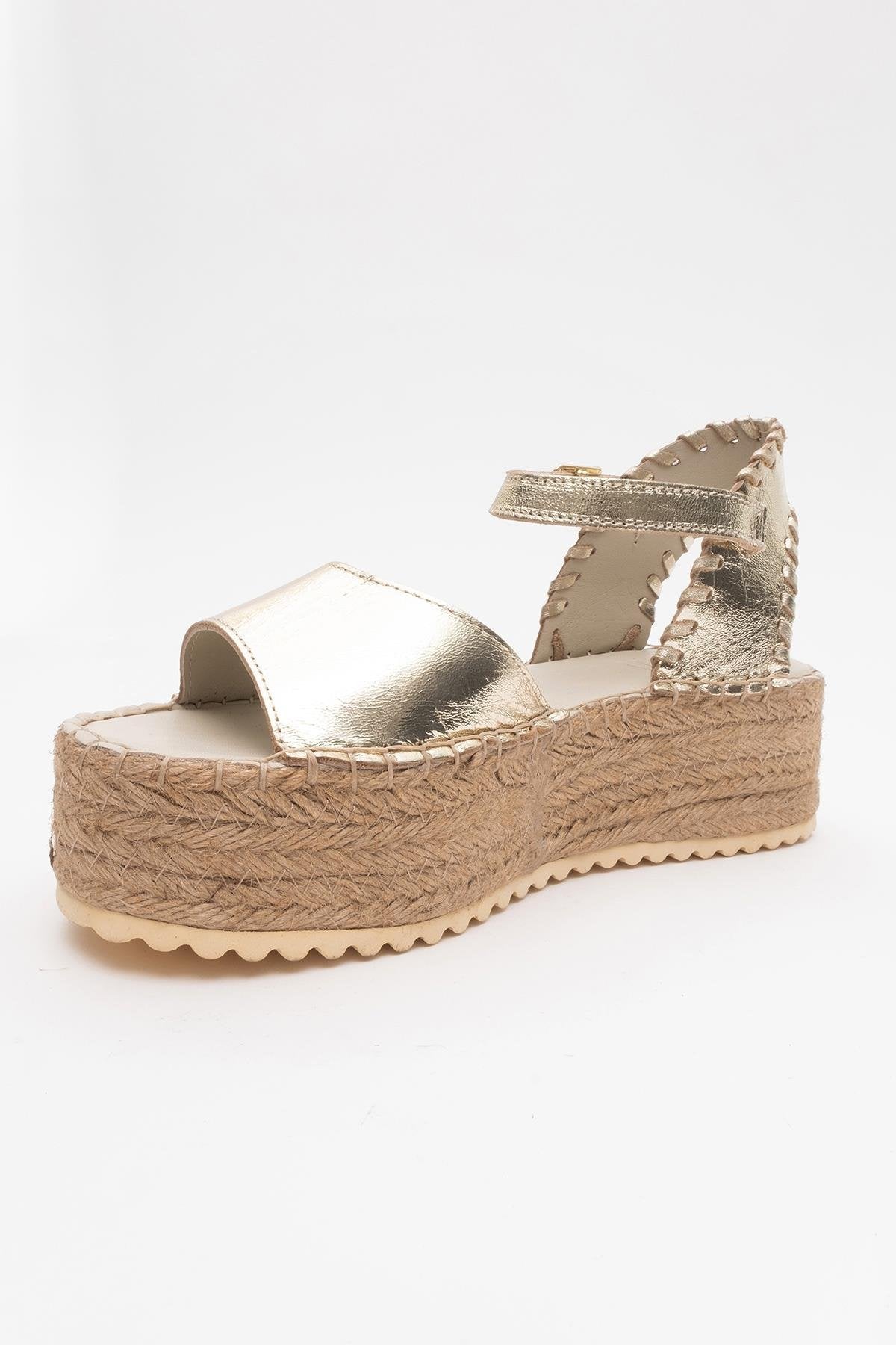 Serez - Gold Leather Platform Espadrilles Sandal (Women)