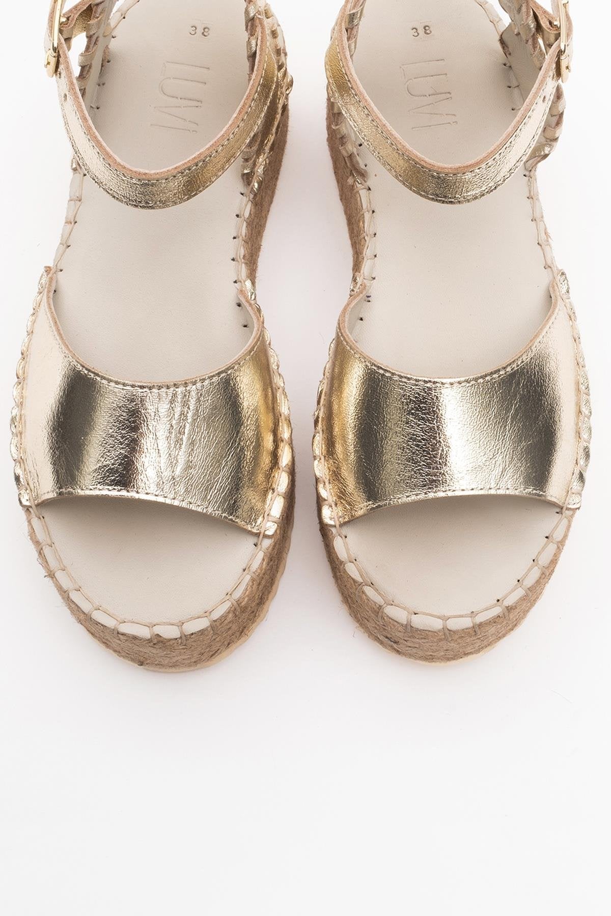 Serez - Gold Leather Platform Espadrilles Sandal (Women)